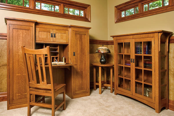 Mission Secretary Desk, Tea Table & Bookcase